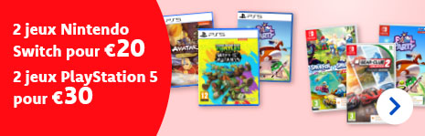 Jusqu’au 8/12 inclus, profitez de notre deal jeux : 2 jeux Nintendo Switch pour € 20 ou 2 jeux PlayStation 5 pour € 30. À ne pas manquer !