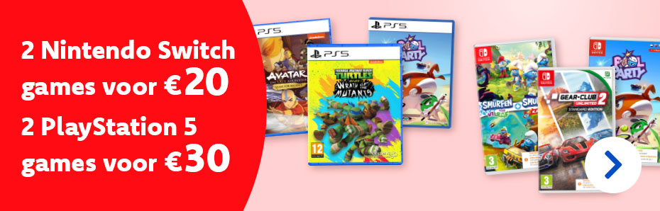 Profiteer t.e.m. 8/12 van onze game-deal: 2 Nintendo Switch-games voor €20 of 2 PlayStation 5-games voor €30. Mis het niet!